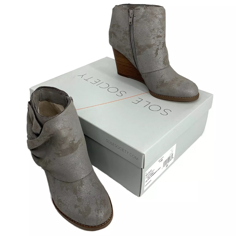 SOLE SOCIETY NEW Pegie Bootie Ankle Wedge Bow 7.5M - Picture 7 of 8